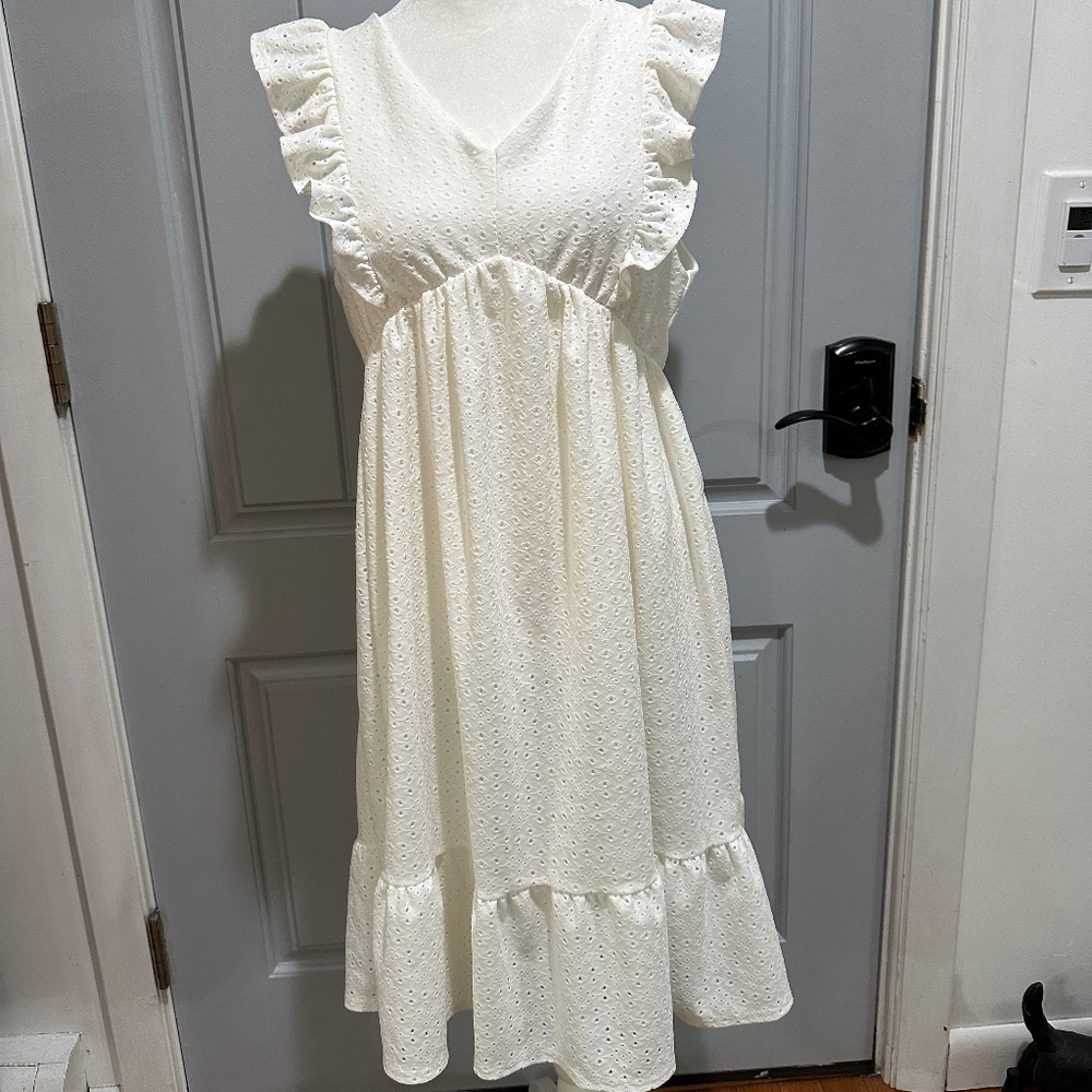 Kaileigh white eyelet lined summer midi flowy dress size large